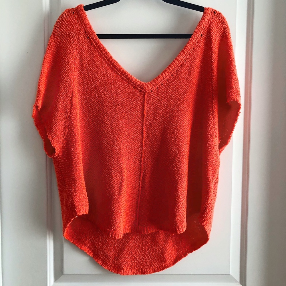 Free People coral short sleeve sweater top